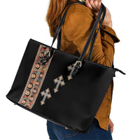 Ethiopia Angels Tilet Leather Tote Bag Ethiopian Cross Black Color