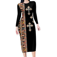 Ethiopia Angels Tilet Long Sleeve Bodycon Dress Ethiopian Cross Black Color