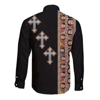 Ethiopia Angels Tilet Long Sleeve Button Shirt Ethiopian Cross Black Color
