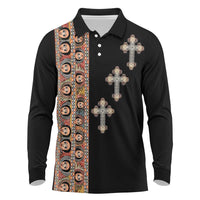 Ethiopia Angels Tilet Long Sleeve Polo Shirt Ethiopian Cross Black Color