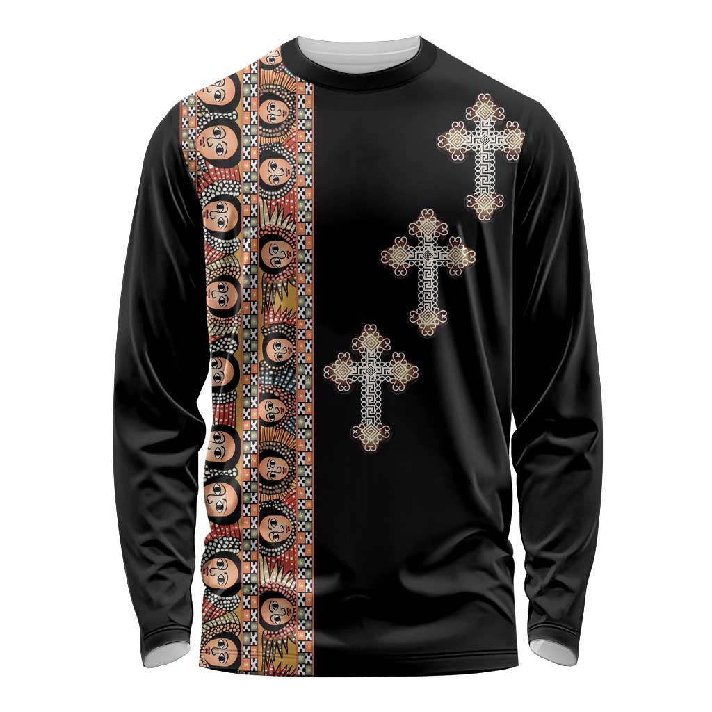 Ethiopia Angels Tilet Long Sleeve Shirt Ethiopian Cross Black Color