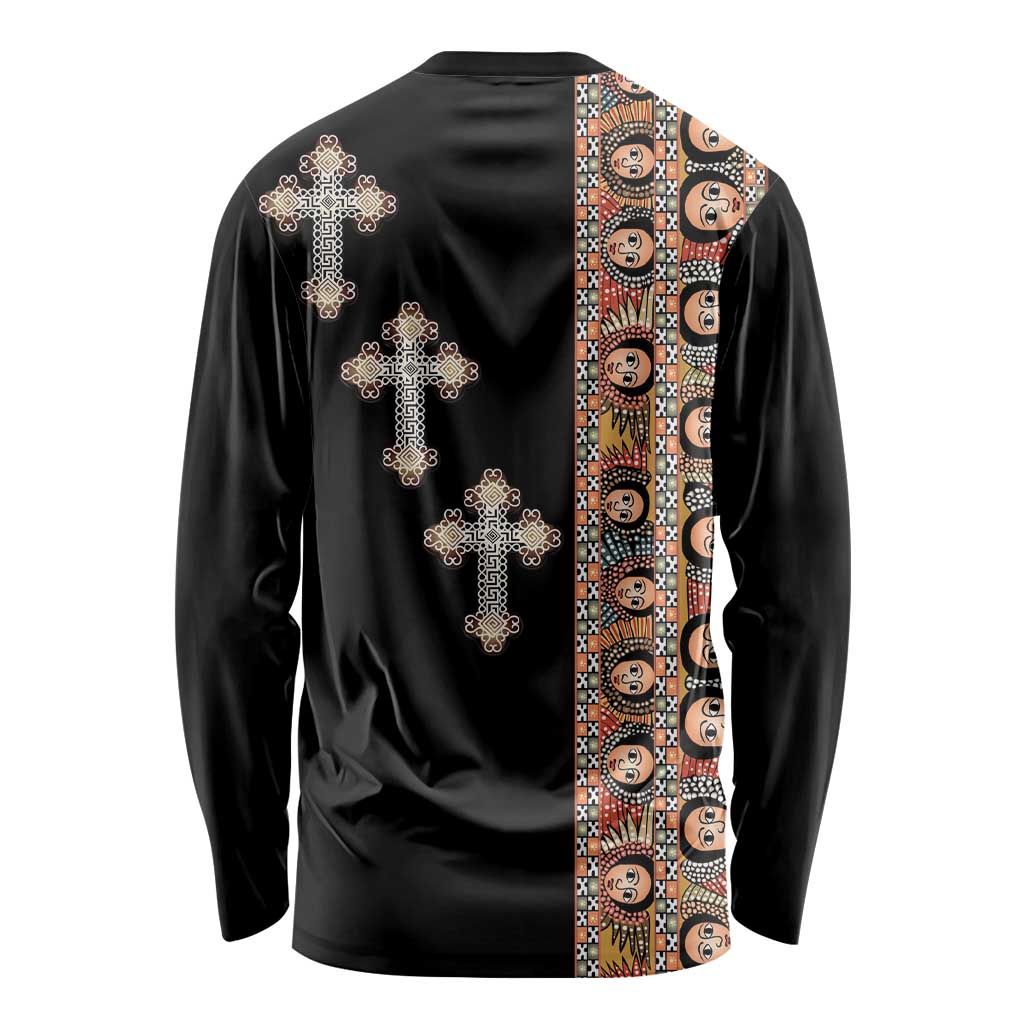 Ethiopia Angels Tilet Long Sleeve Shirt Ethiopian Cross Black Color