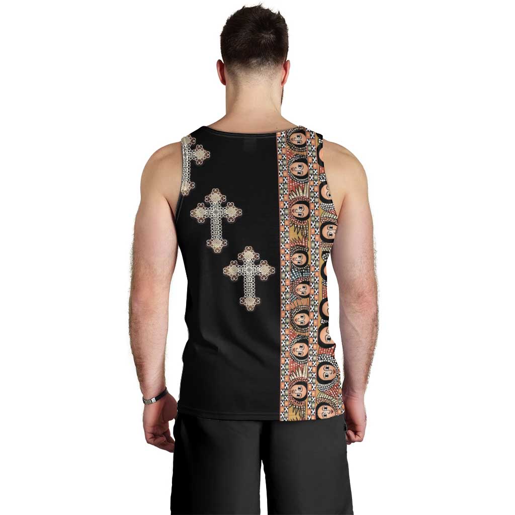 Ethiopia Angels Tilet Men Tank Top Ethiopian Cross Black Color