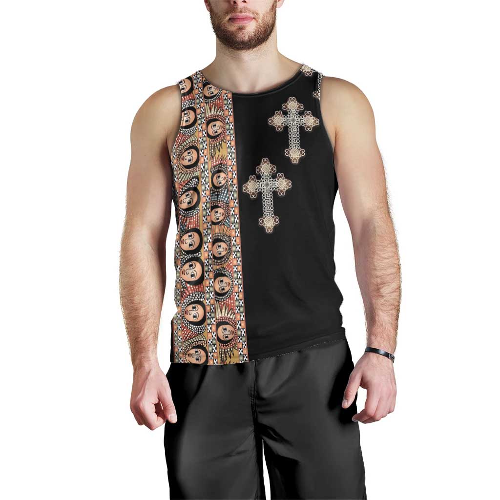 Ethiopia Angels Tilet Men Tank Top Ethiopian Cross Black Color