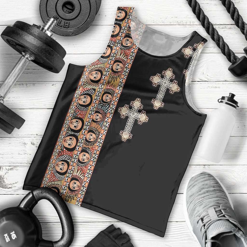 Ethiopia Angels Tilet Men Tank Top Ethiopian Cross Black Color