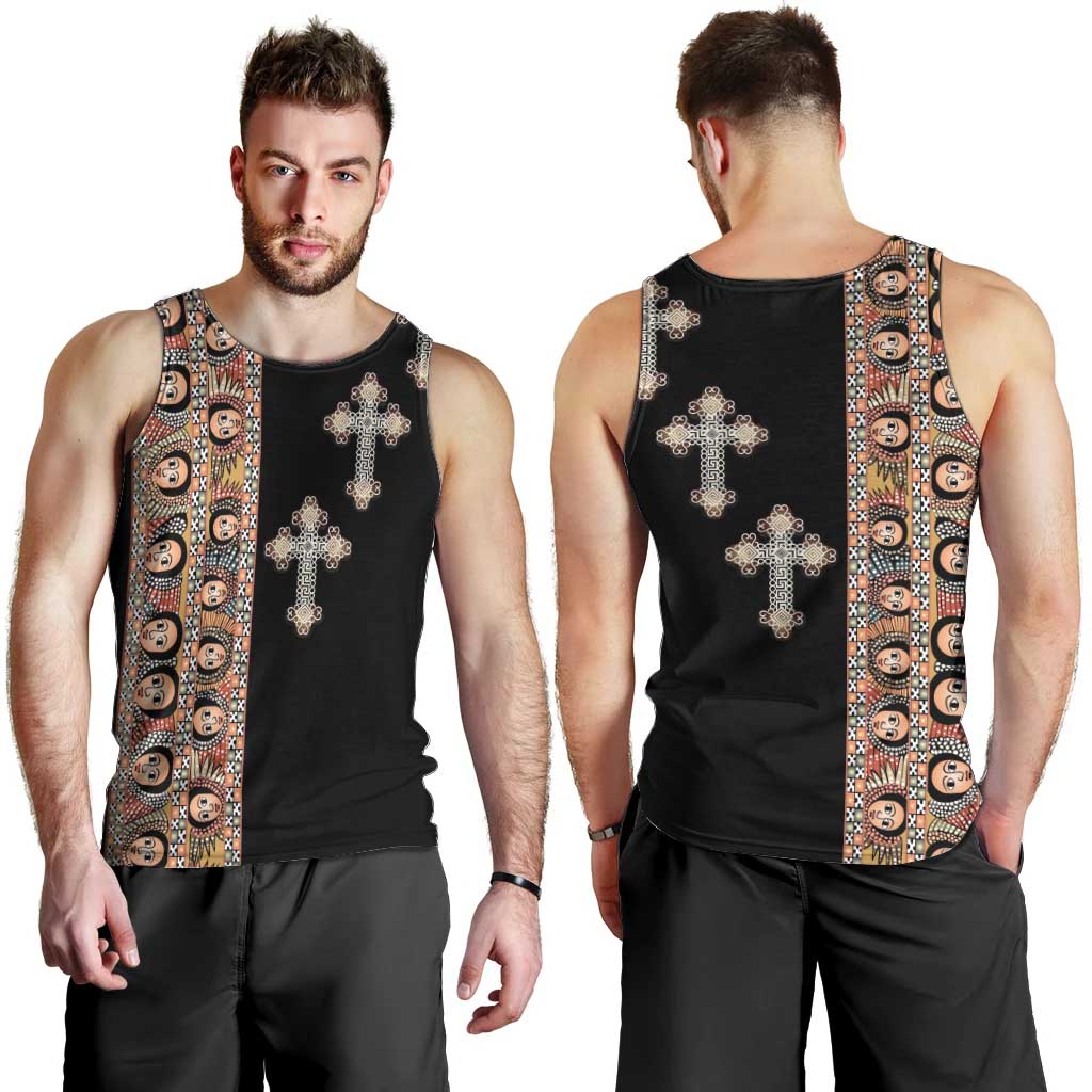 Ethiopia Angels Tilet Men Tank Top Ethiopian Cross Black Color
