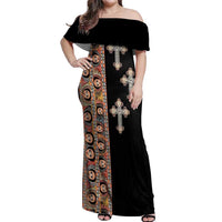 Ethiopia Angels Tilet Off Shoulder Maxi Dress Ethiopian Cross Black Color