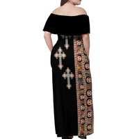 Ethiopia Angels Tilet Off Shoulder Maxi Dress Ethiopian Cross Black Color
