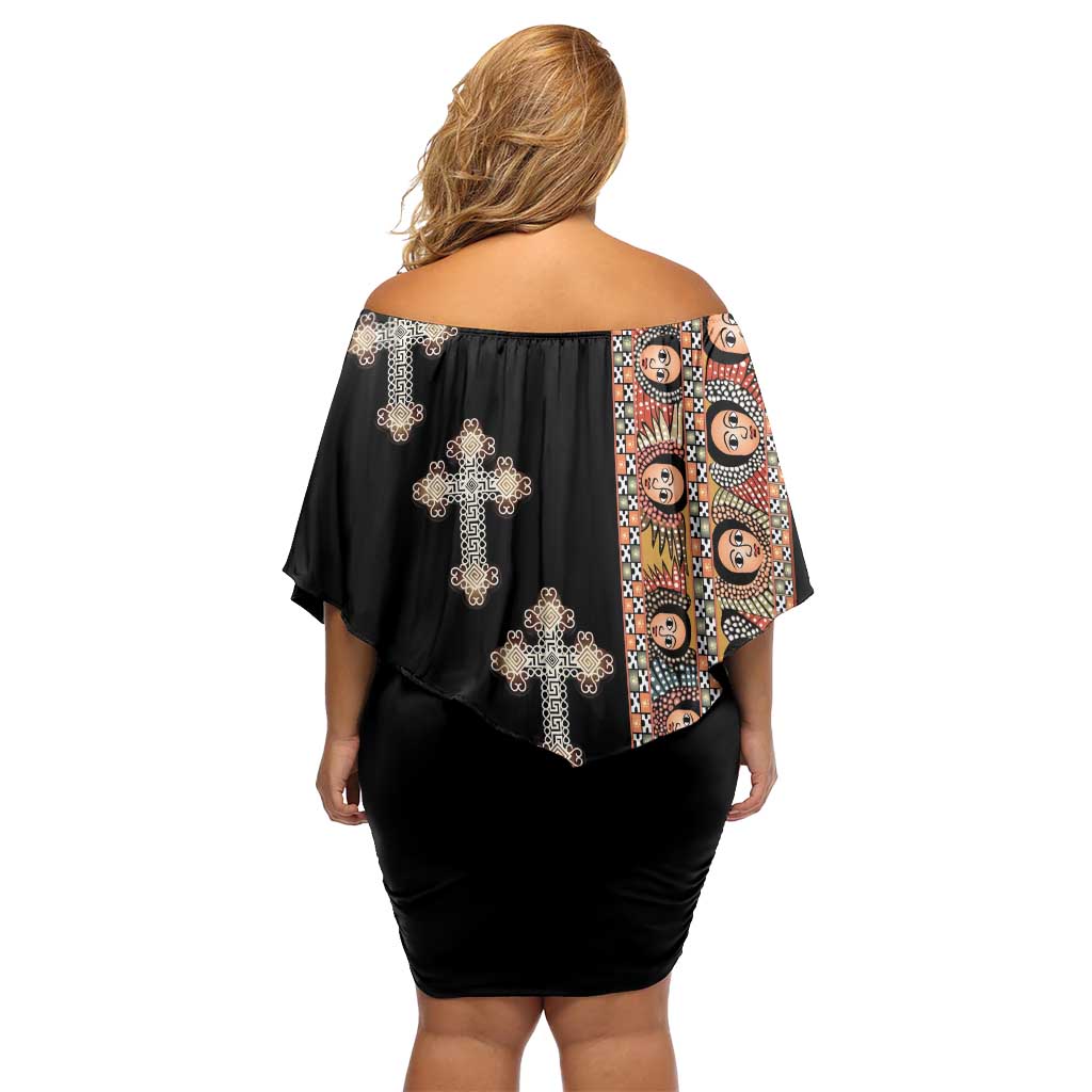 Ethiopia Angels Tilet Off Shoulder Short Dress Ethiopian Cross Black Color