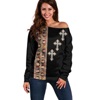 Ethiopia Angels Tilet Off Shoulder Sweater Ethiopian Cross Black Color