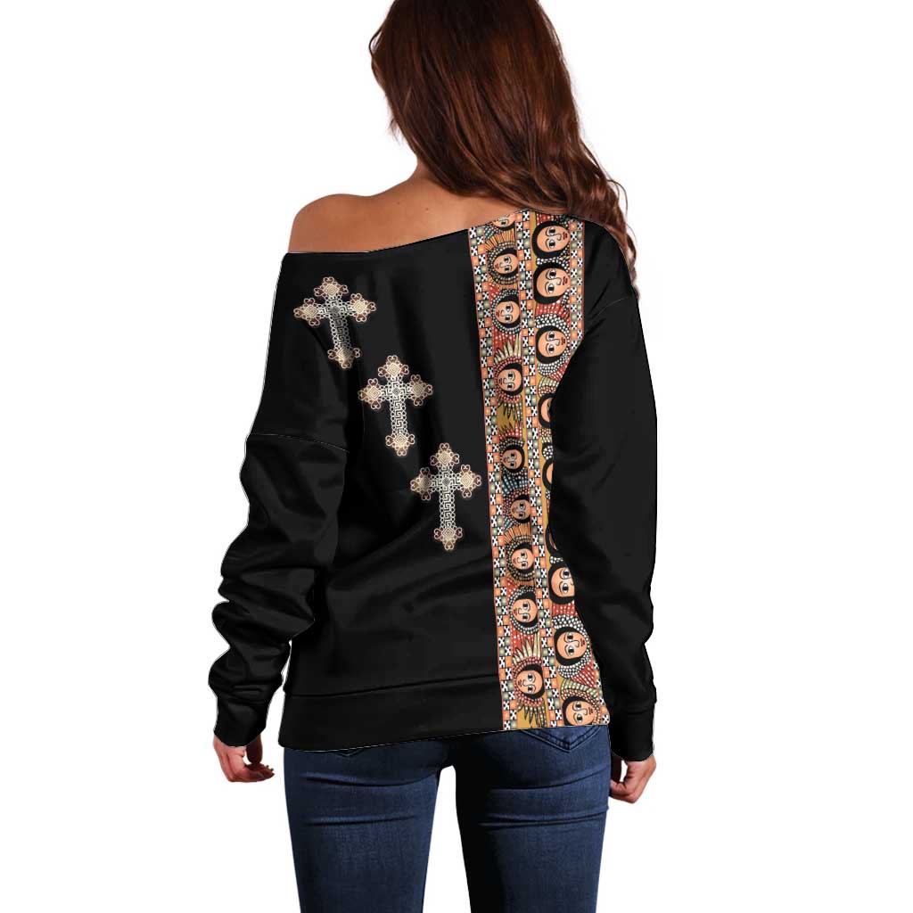 Ethiopia Angels Tilet Off Shoulder Sweater Ethiopian Cross Black Color