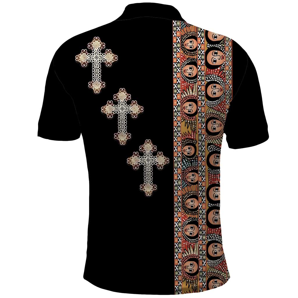 Ethiopia Angels Tilet Polo Shirt Ethiopian Cross Black Color