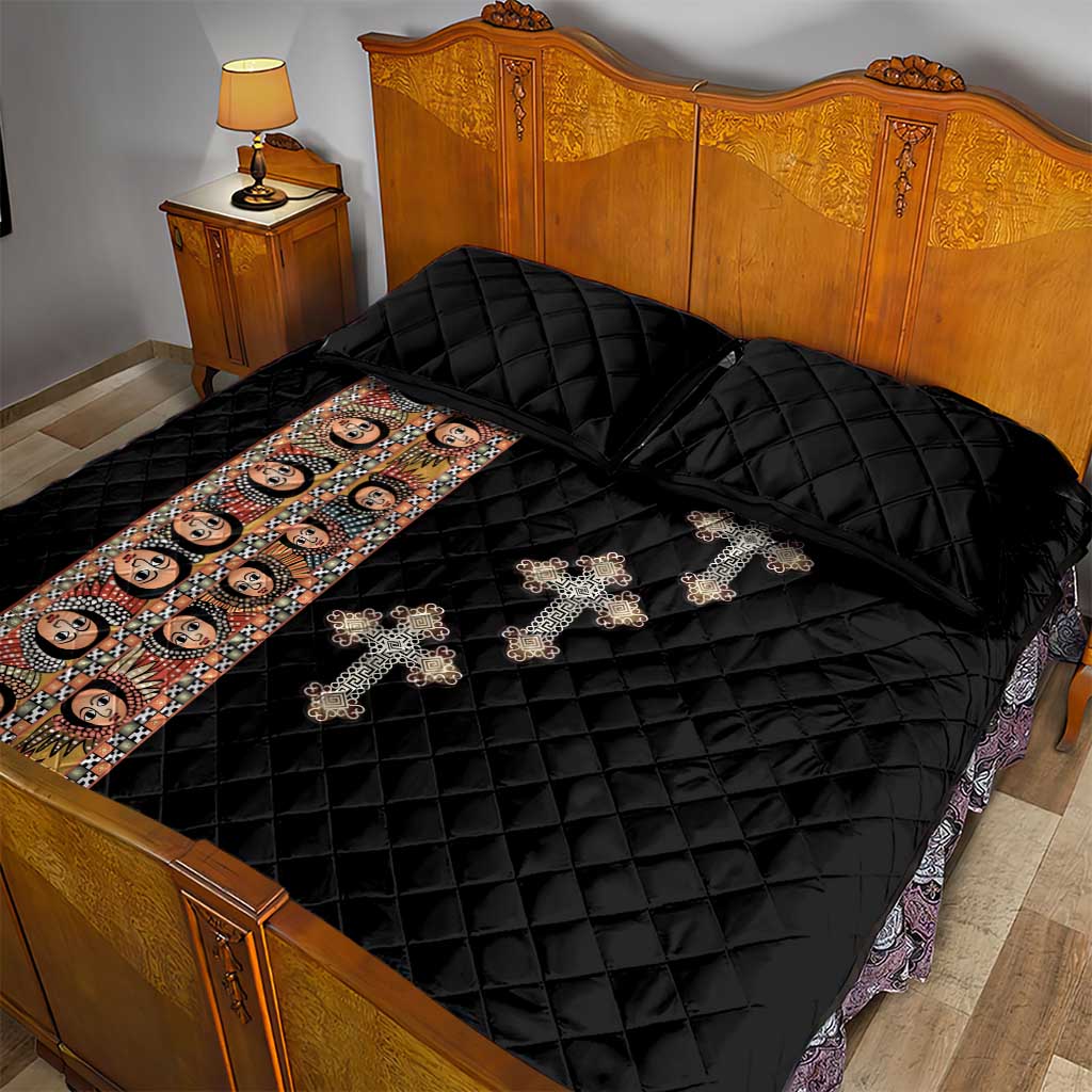 Ethiopia Angels Tilet Quilt Bed Set Ethiopian Cross Black Color