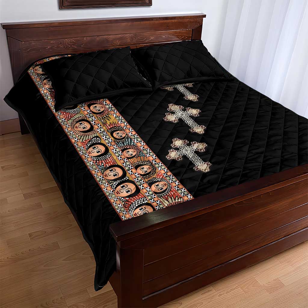 Ethiopia Angels Tilet Quilt Bed Set Ethiopian Cross Black Color