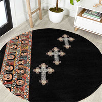 Ethiopia Angels Tilet Round Carpet Ethiopian Cross Black Color