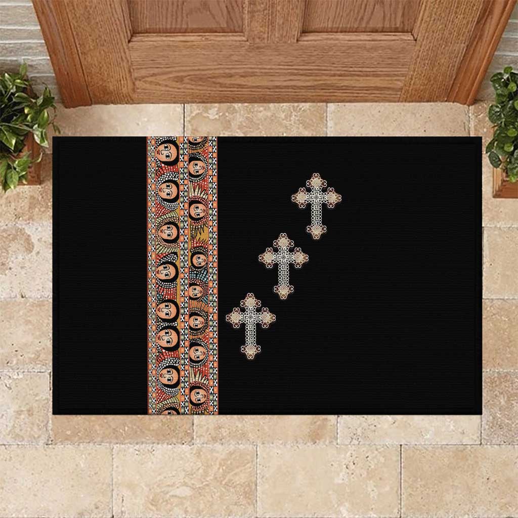 Ethiopia Angels Tilet Rubber Doormat Ethiopian Cross Black Color