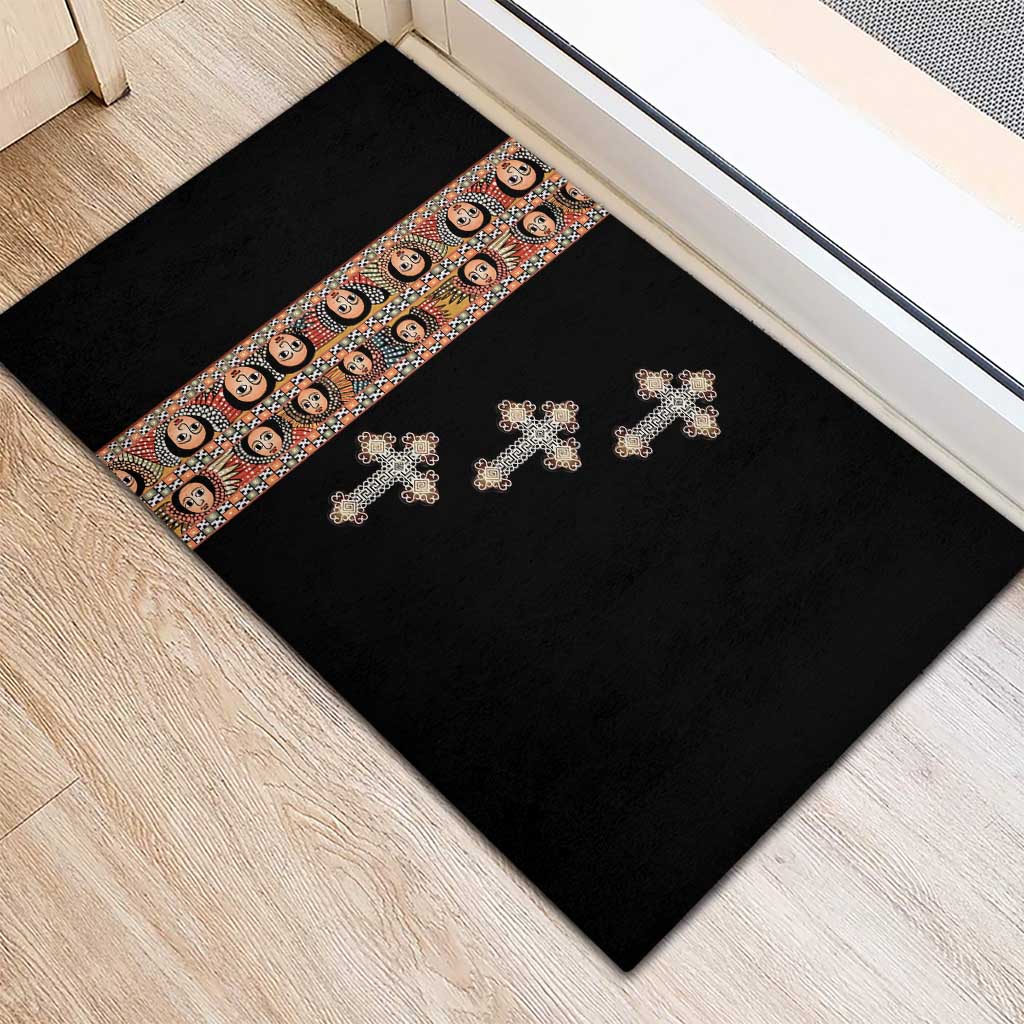 Ethiopia Angels Tilet Rubber Doormat Ethiopian Cross Black Color