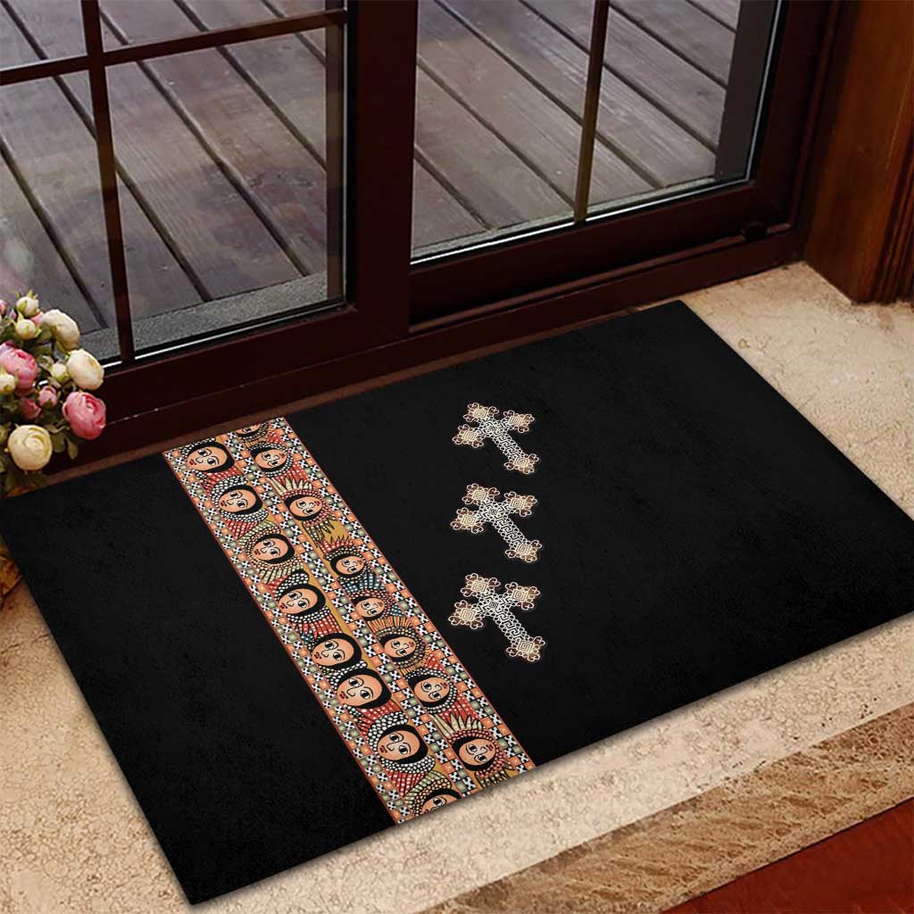 Ethiopia Angels Tilet Rubber Doormat Ethiopian Cross Black Color