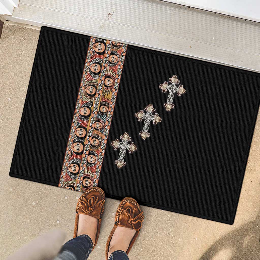 Ethiopia Angels Tilet Rubber Doormat Ethiopian Cross Black Color