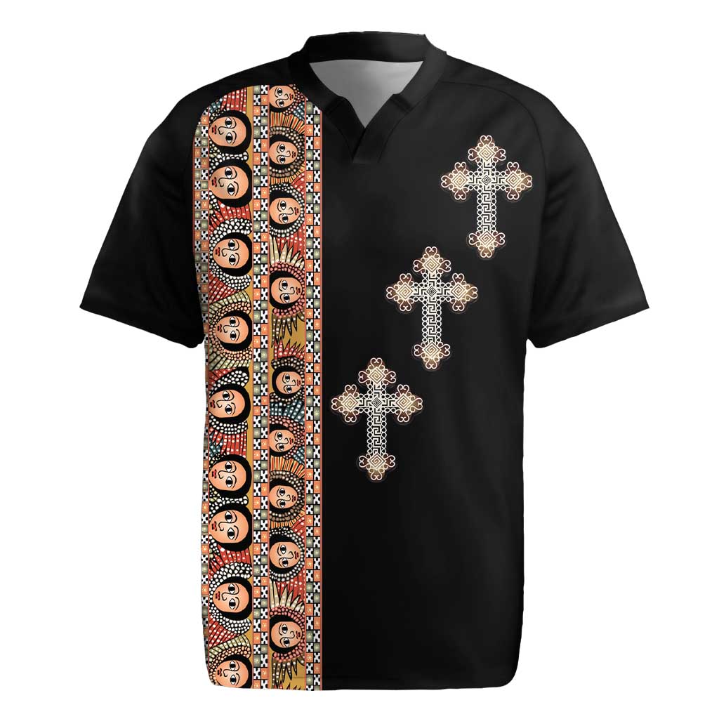 Ethiopia Angels Tilet Rugby Jersey Ethiopian Cross Black Color