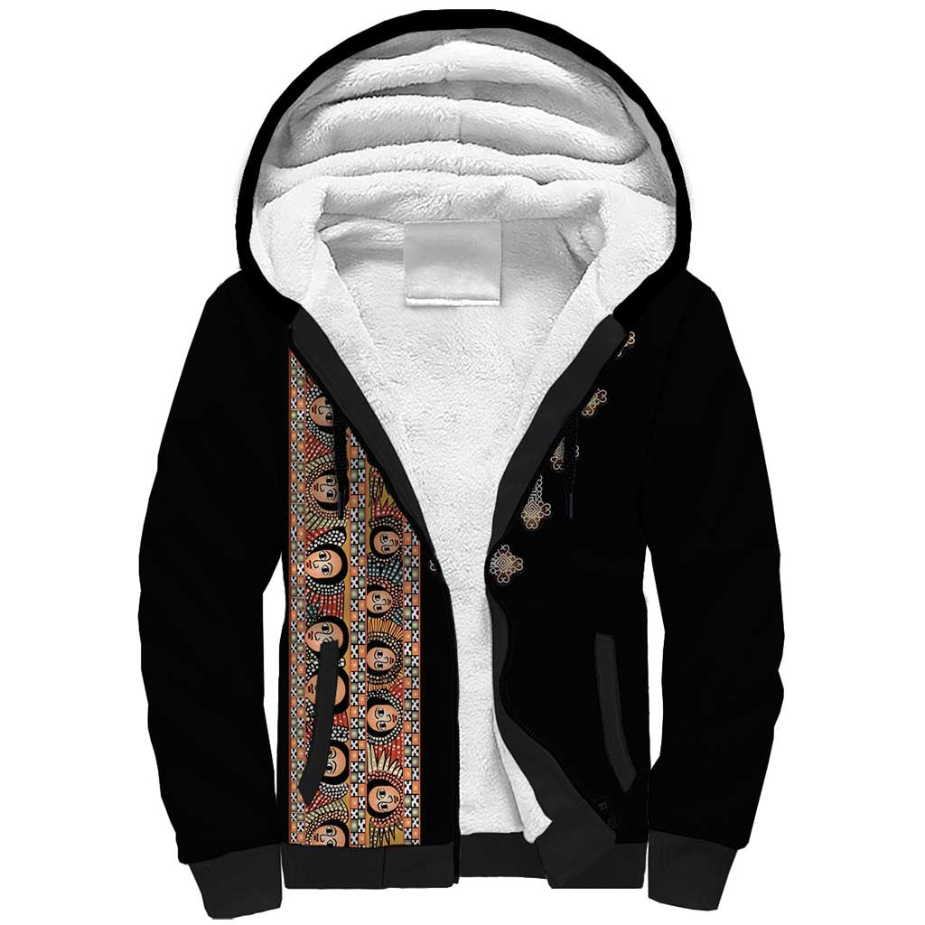 Ethiopia Angels Tilet Sherpa Hoodie Ethiopian Cross Black Color