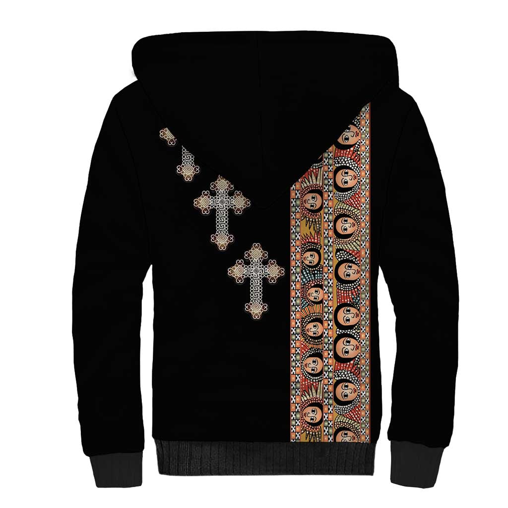 Ethiopia Angels Tilet Sherpa Hoodie Ethiopian Cross Black Color