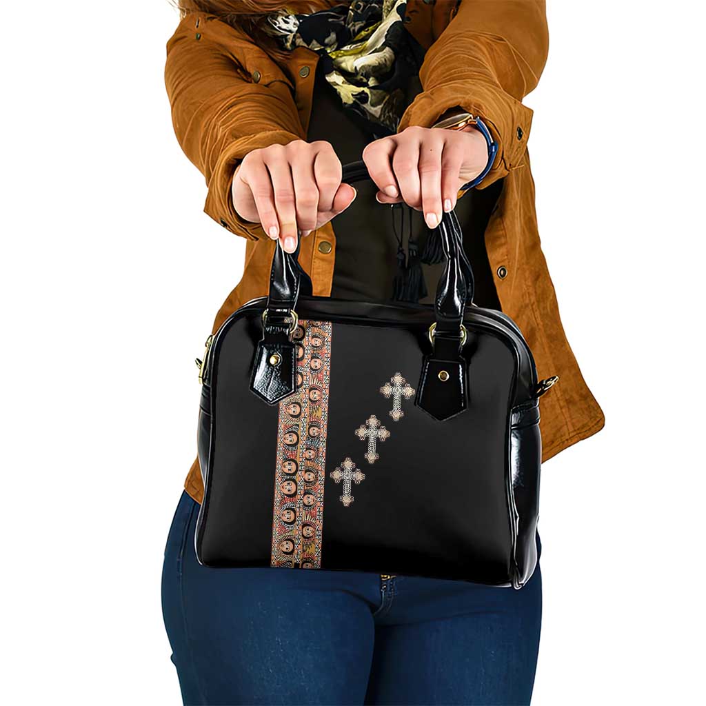 Ethiopia Angels Tilet Shoulder Handbag Ethiopian Cross Black Color