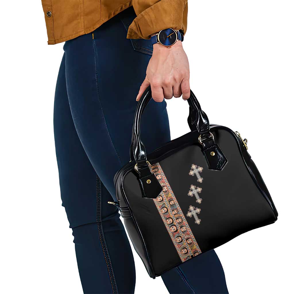 Ethiopia Angels Tilet Shoulder Handbag Ethiopian Cross Black Color