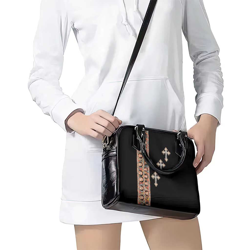 Ethiopia Angels Tilet Shoulder Handbag Ethiopian Cross Black Color