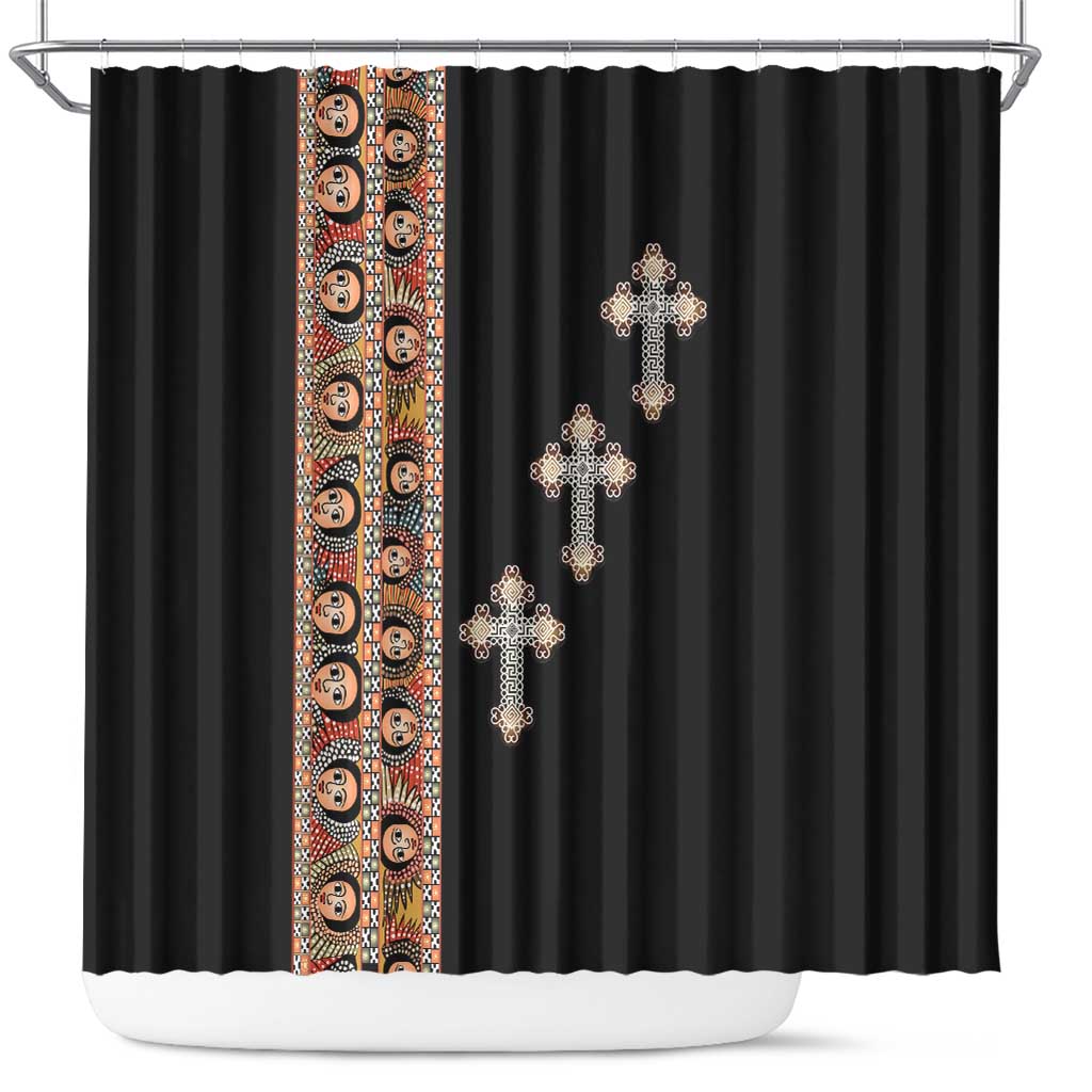 Ethiopia Angels Tilet Shower Curtain Ethiopian Cross Black Color