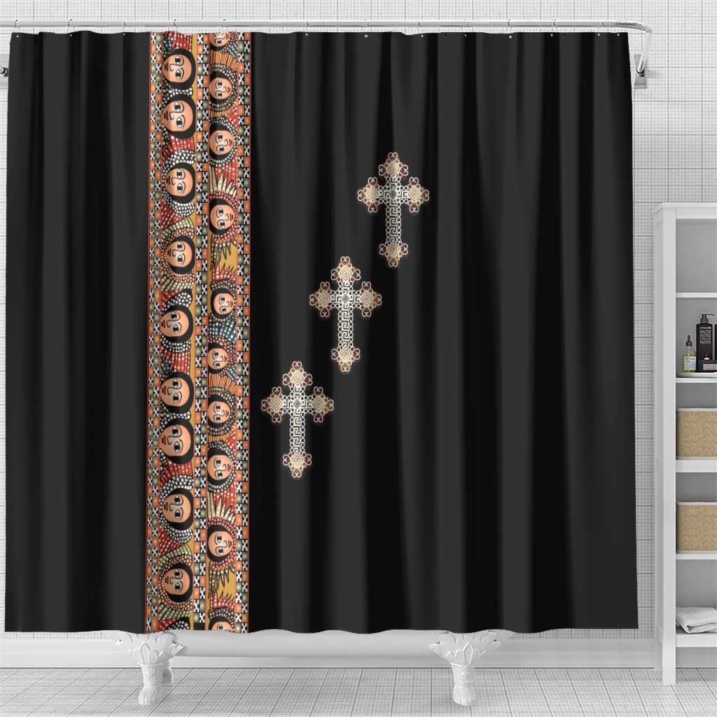 Ethiopia Angels Tilet Shower Curtain Ethiopian Cross Black Color