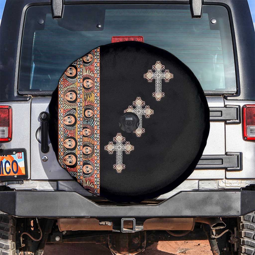 Ethiopia Angels Tilet Spare Tire Cover Ethiopian Cross Black Color