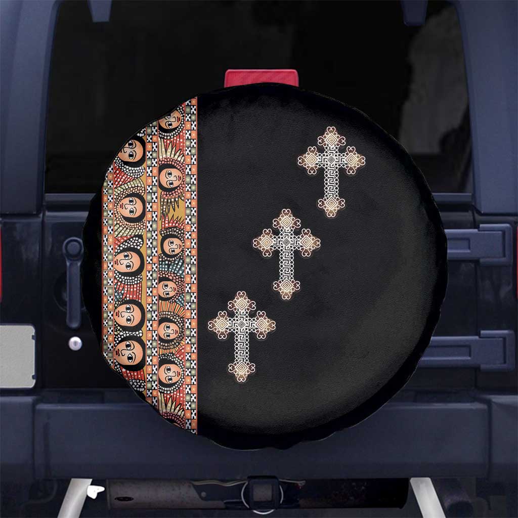 Ethiopia Angels Tilet Spare Tire Cover Ethiopian Cross Black Color