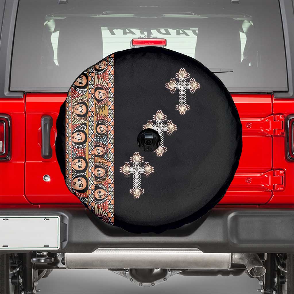 Ethiopia Angels Tilet Spare Tire Cover Ethiopian Cross Black Color