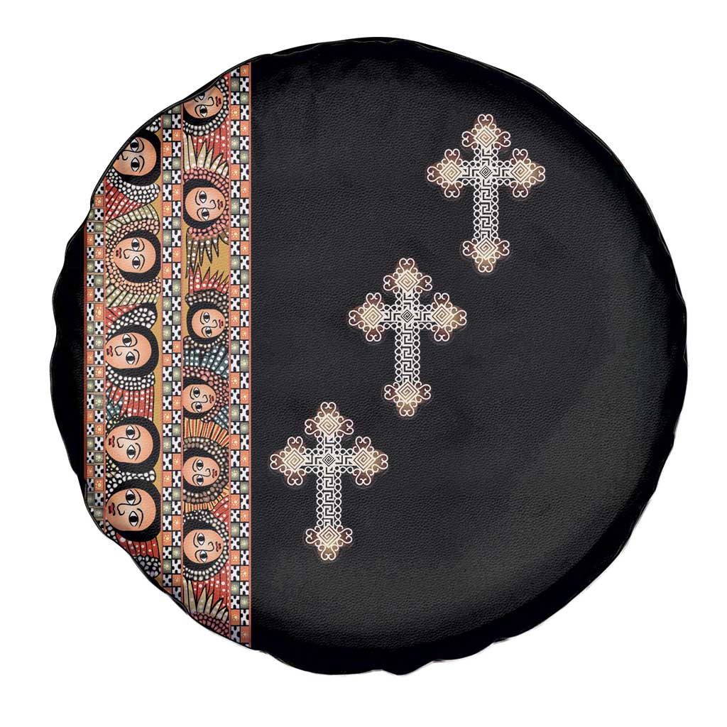 Ethiopia Angels Tilet Spare Tire Cover Ethiopian Cross Black Color