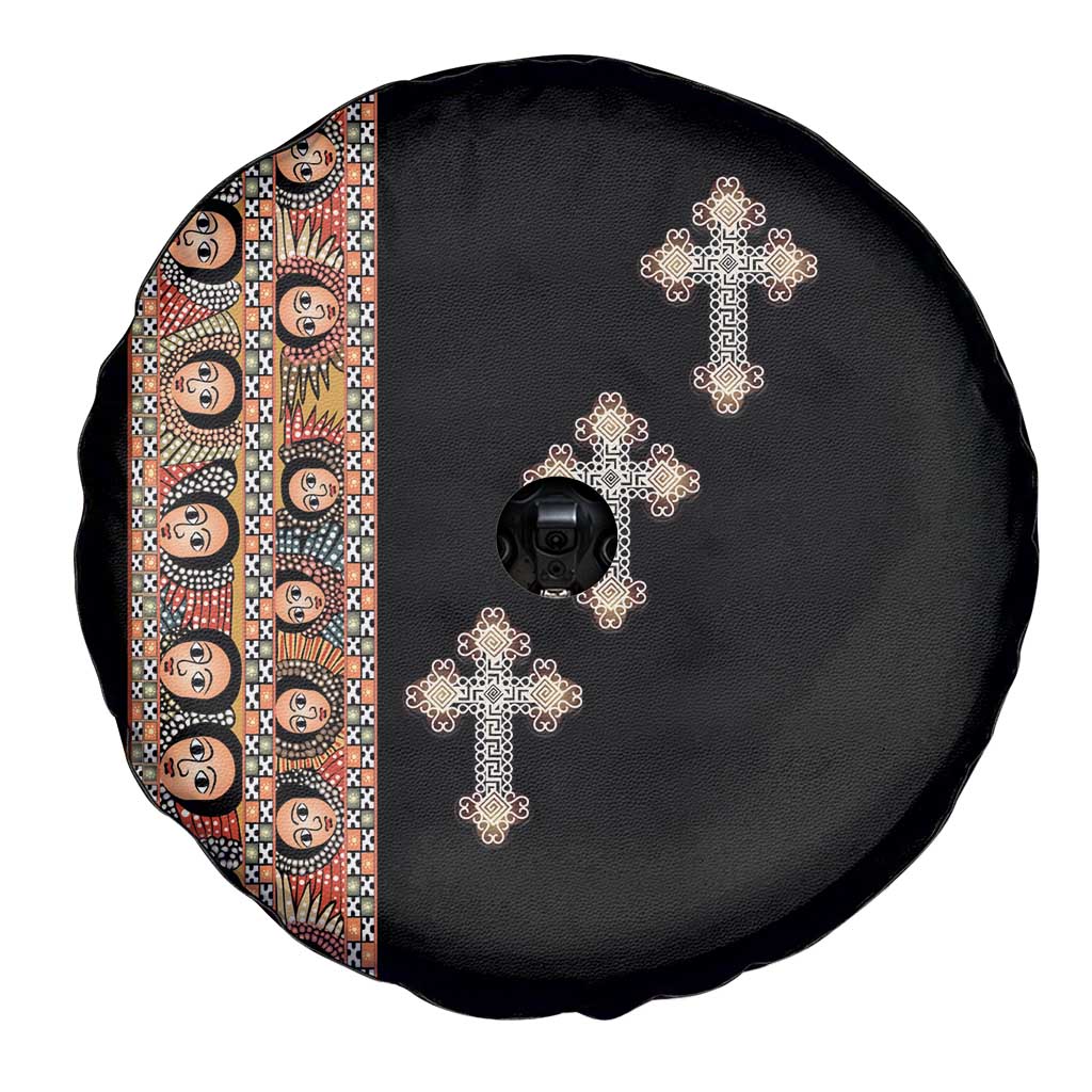 Ethiopia Angels Tilet Spare Tire Cover Ethiopian Cross Black Color