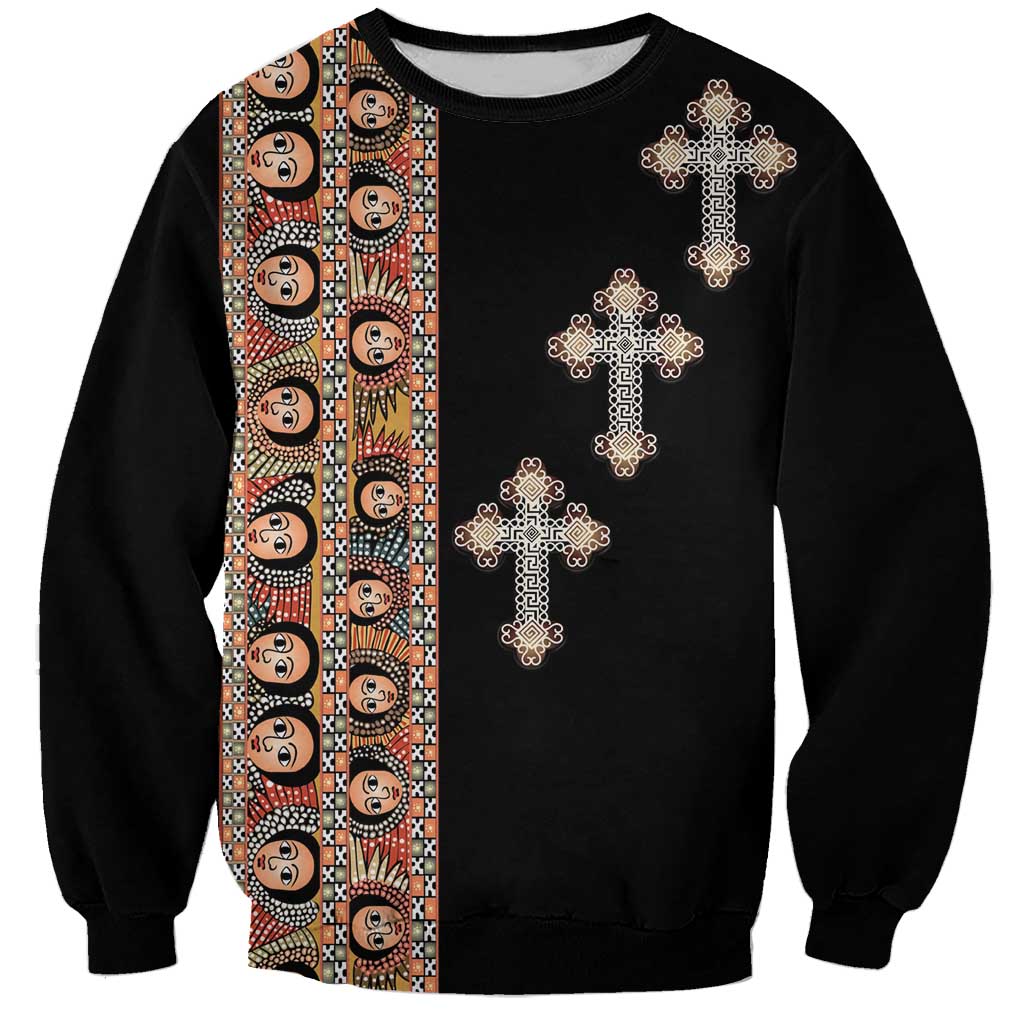 Ethiopia Angels Tilet Sweatshirt Ethiopian Cross Black Color