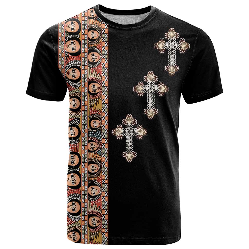 Ethiopia Angels Tilet T Shirt Ethiopian Cross Black Color
