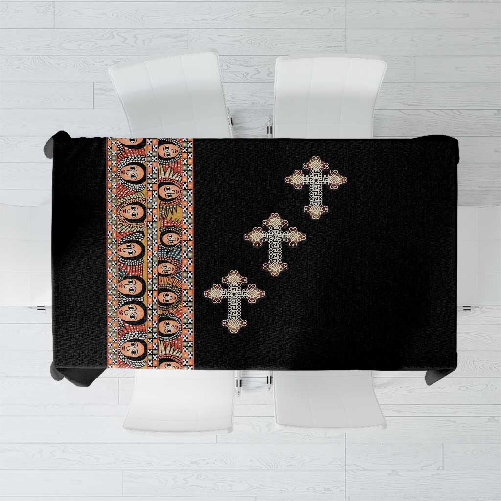 Ethiopia Angels Tilet Tablecloth Ethiopian Cross Black Color