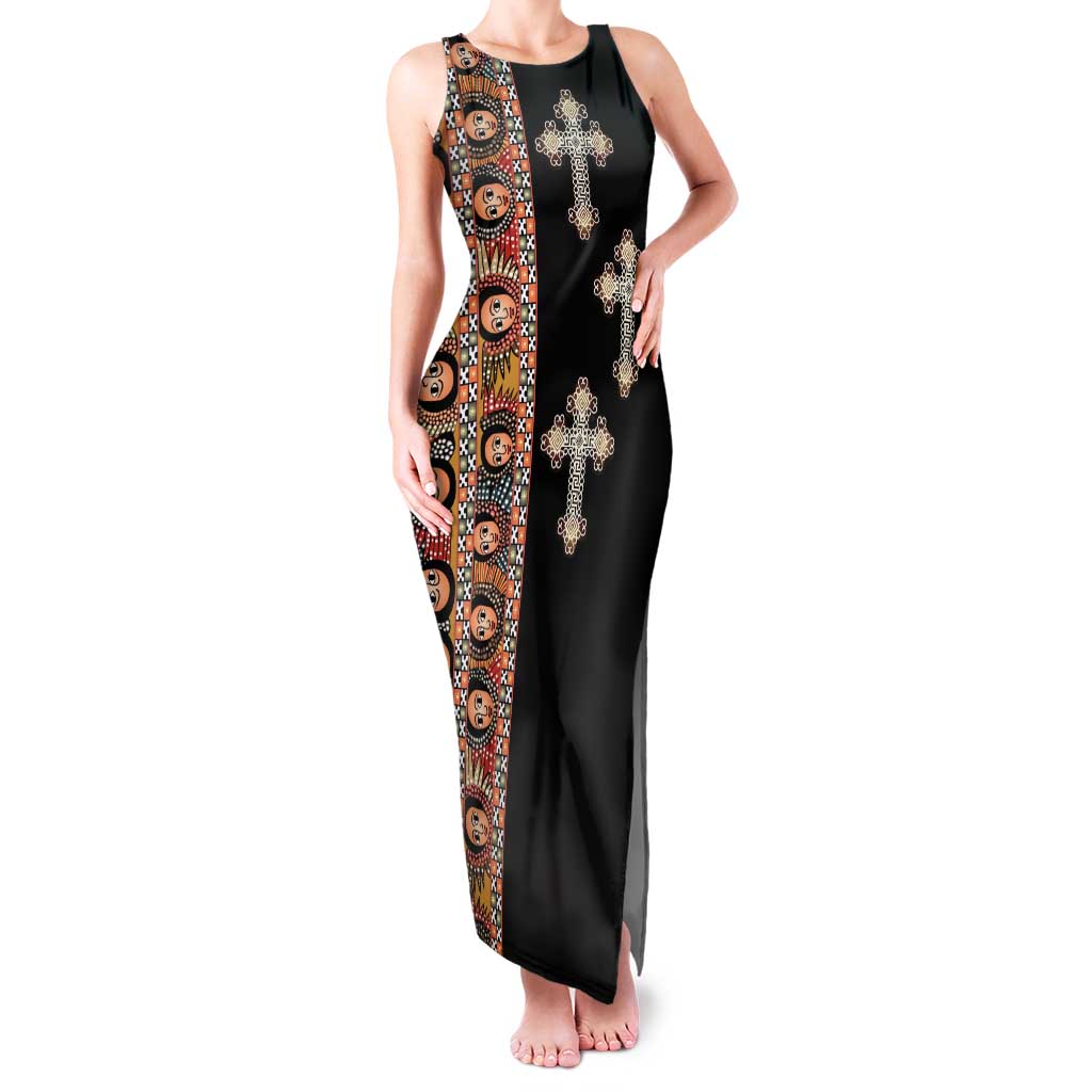 Ethiopia Angels Tilet Tank Maxi Dress Ethiopian Cross Black Color