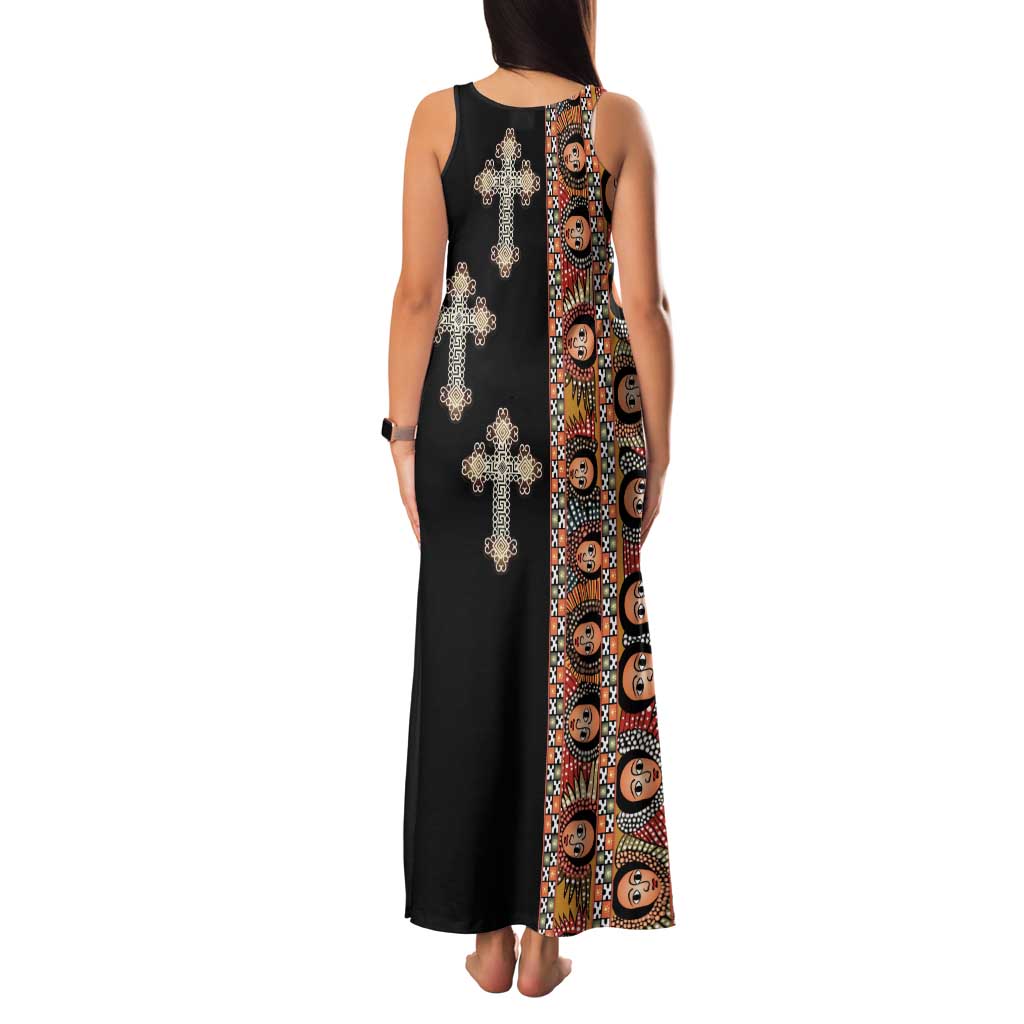 Ethiopia Angels Tilet Tank Maxi Dress Ethiopian Cross Black Color