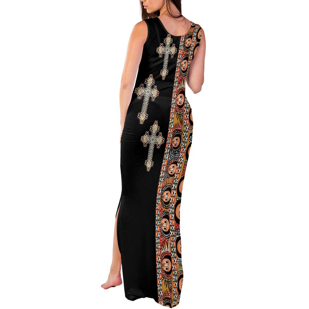 Ethiopia Angels Tilet Tank Maxi Dress Ethiopian Cross Black Color