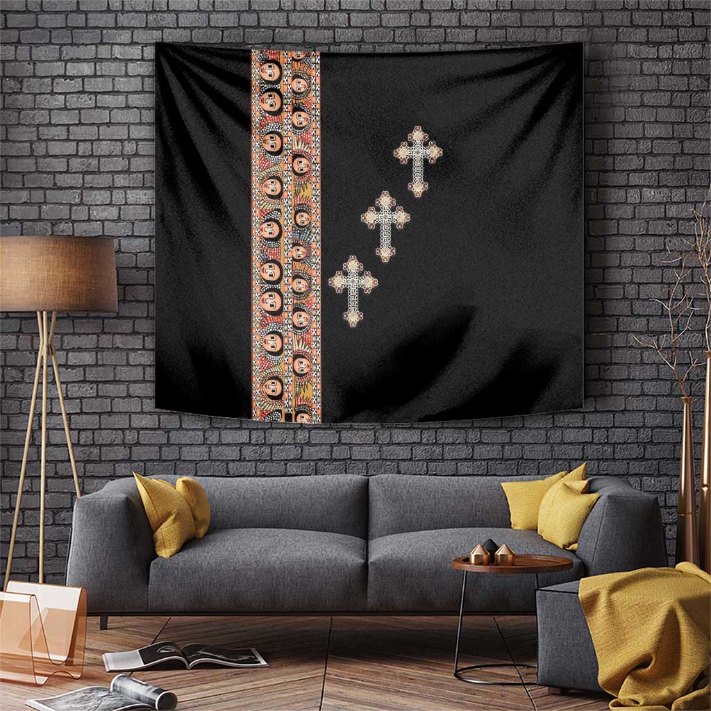 Ethiopia Angels Tilet Tapestry Ethiopian Cross Black Color
