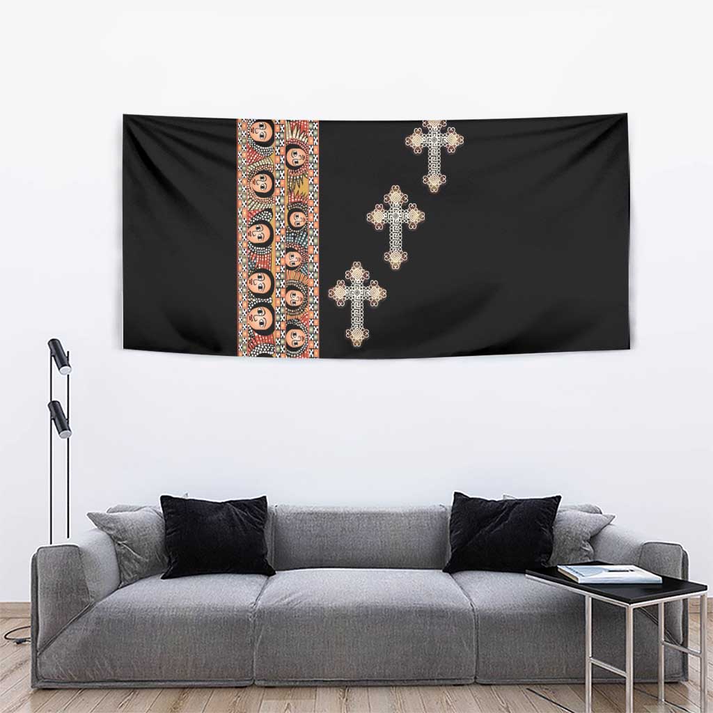 Ethiopia Angels Tilet Tapestry Ethiopian Cross Black Color