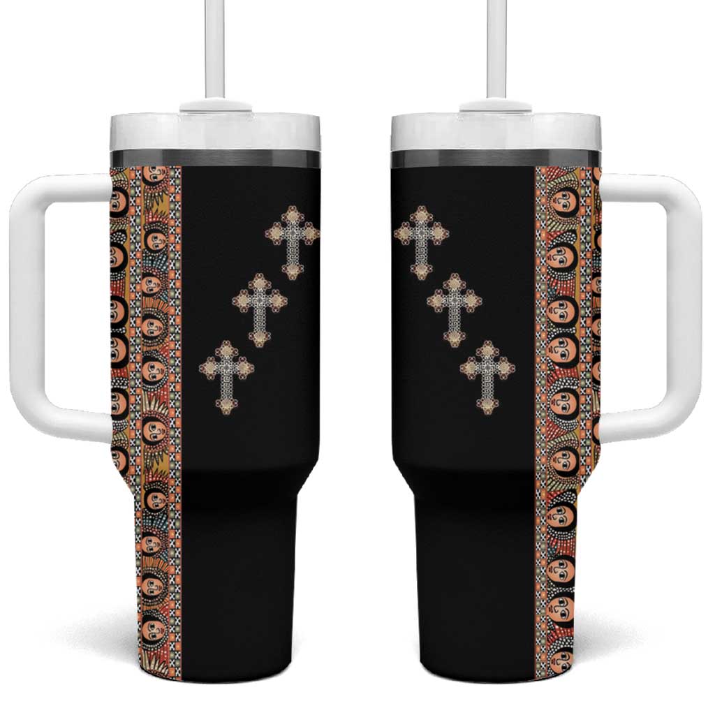 Ethiopia Angels Tilet Tumbler With Handle Ethiopian Cross Black Color