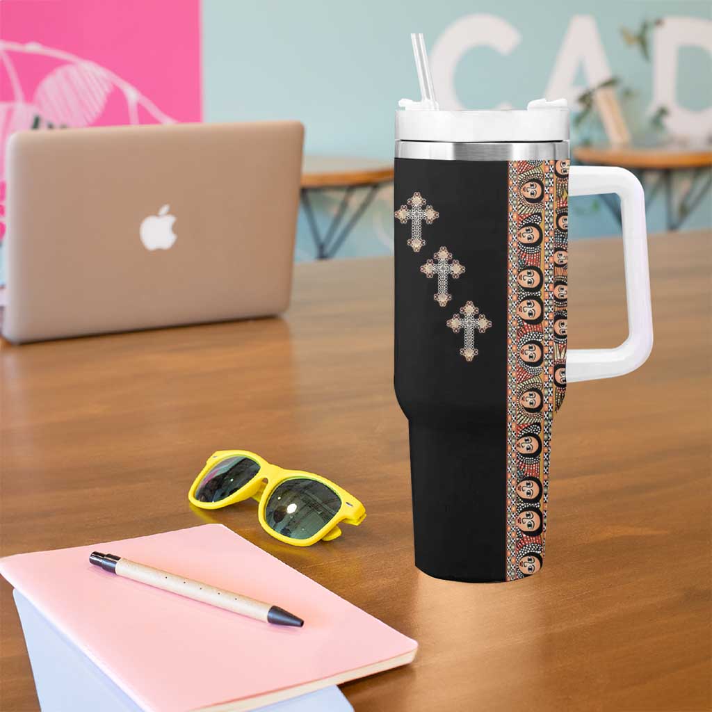 Ethiopia Angels Tilet Tumbler With Handle Ethiopian Cross Black Color