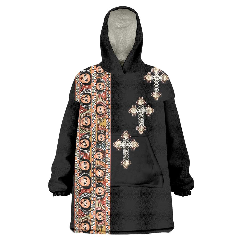 Ethiopia Angels Tilet Wearable Blanket Hoodie Ethiopian Cross Black Color