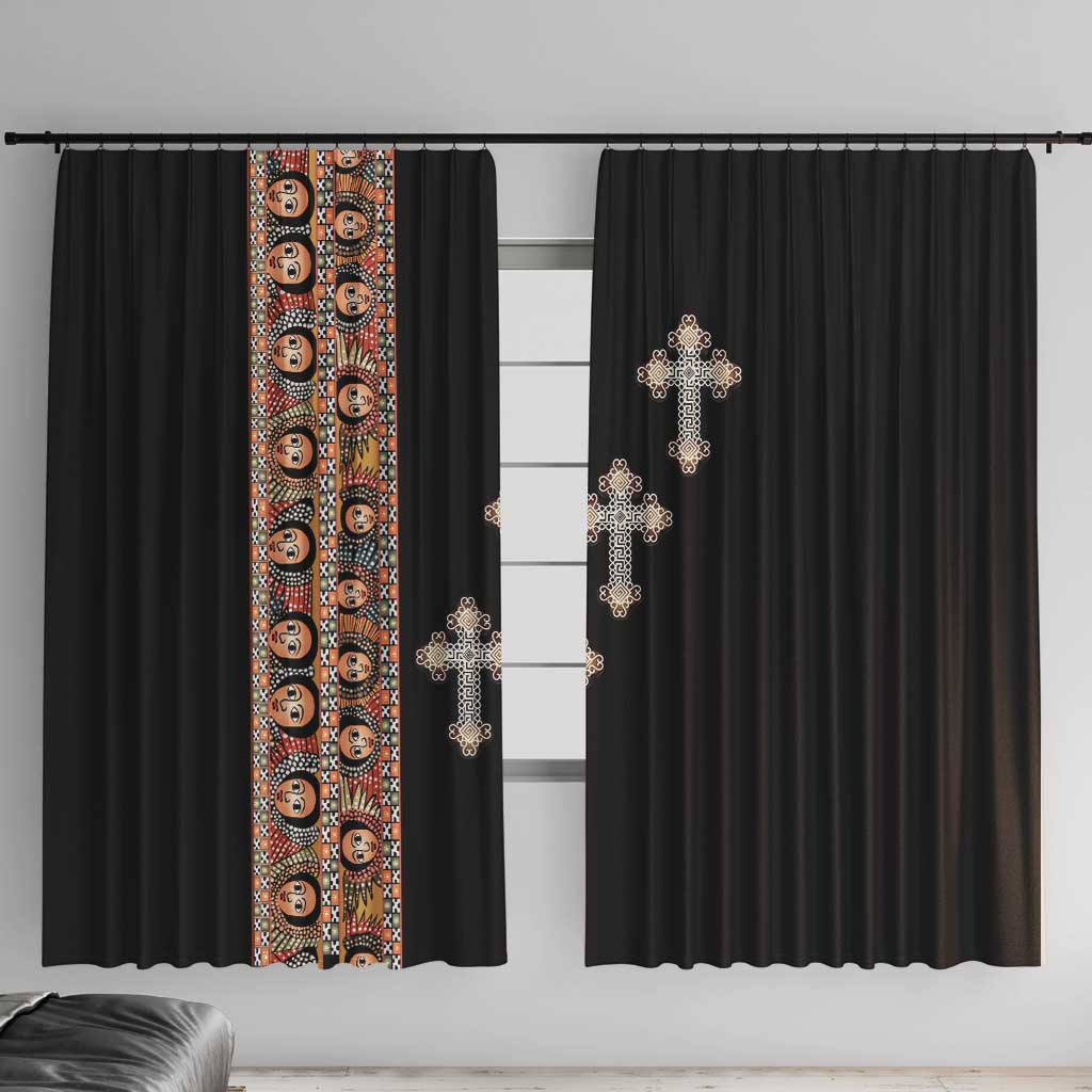 Ethiopia Angels Tilet Window Curtain Ethiopian Cross Black Color