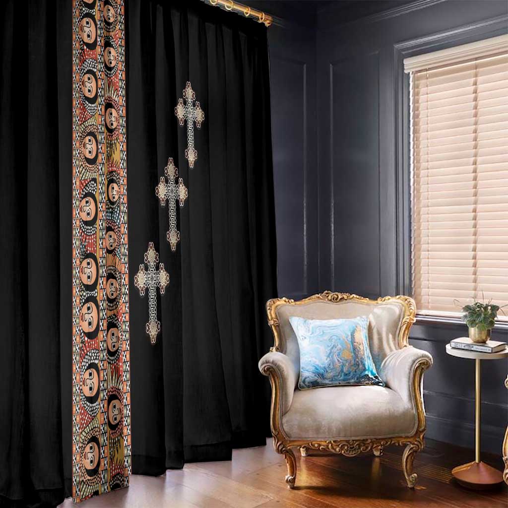 Ethiopia Angels Tilet Window Curtain Ethiopian Cross Black Color