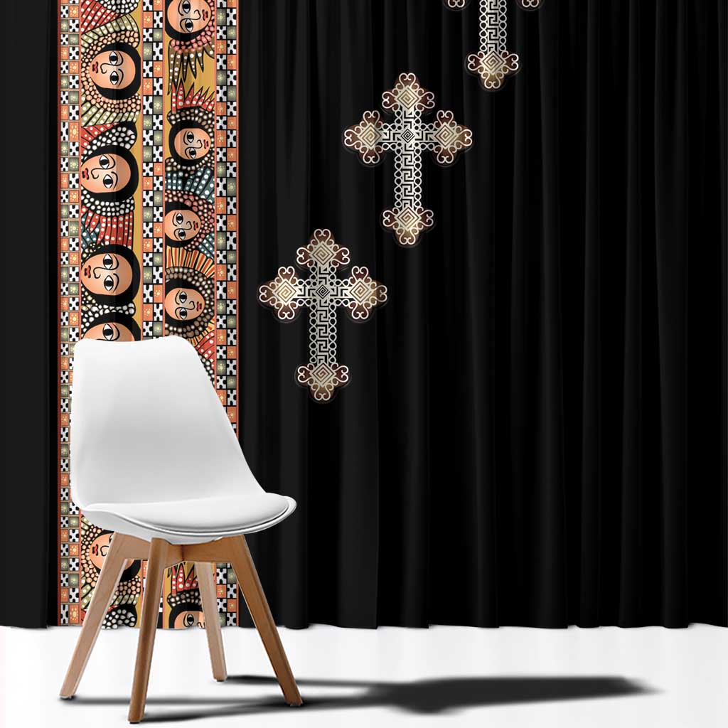 Ethiopia Angels Tilet Window Curtain Ethiopian Cross Black Color